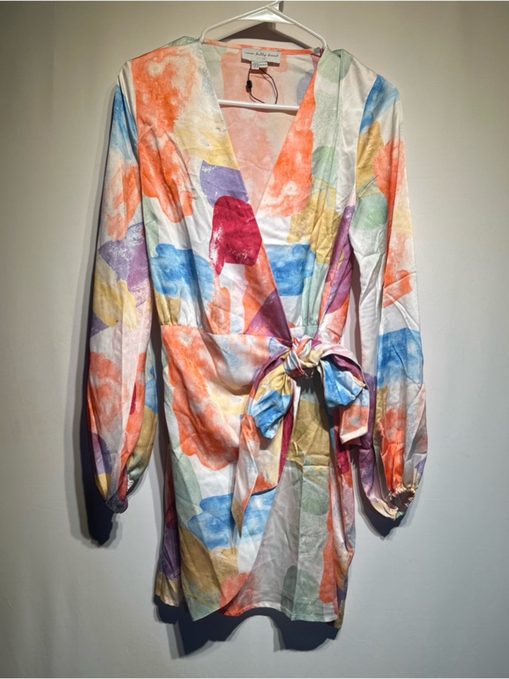 Never Fully Dressed Multi-Color Watercolor Wrap Mini Dress - Picture 2 of 5